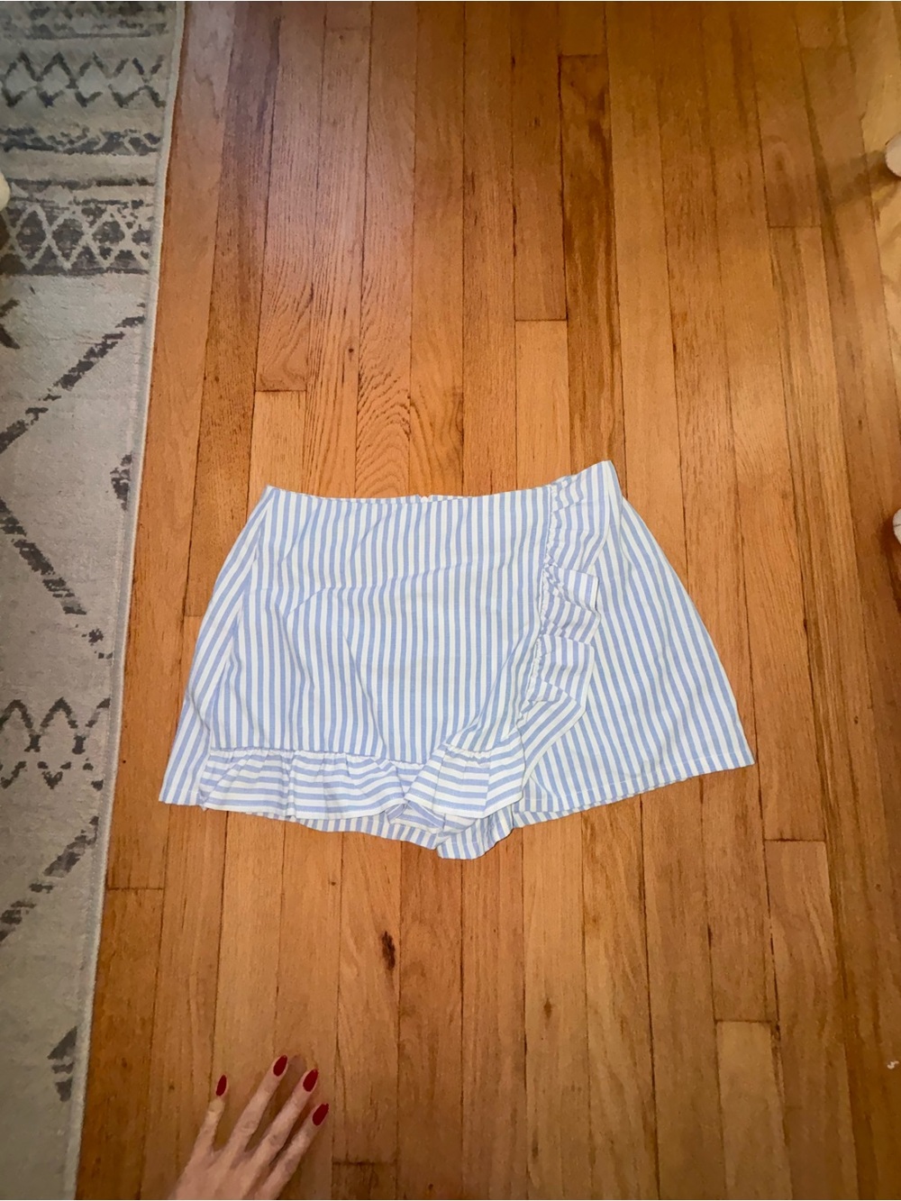 june & hudson Blue and White Striped Ruffle Skort
